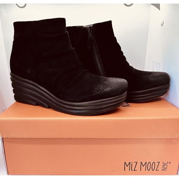 Miz Mooz Leather Suede Booties Dark Brown New Wedge Fashion EU 37 $169 Retail - Picture 1 of 11
